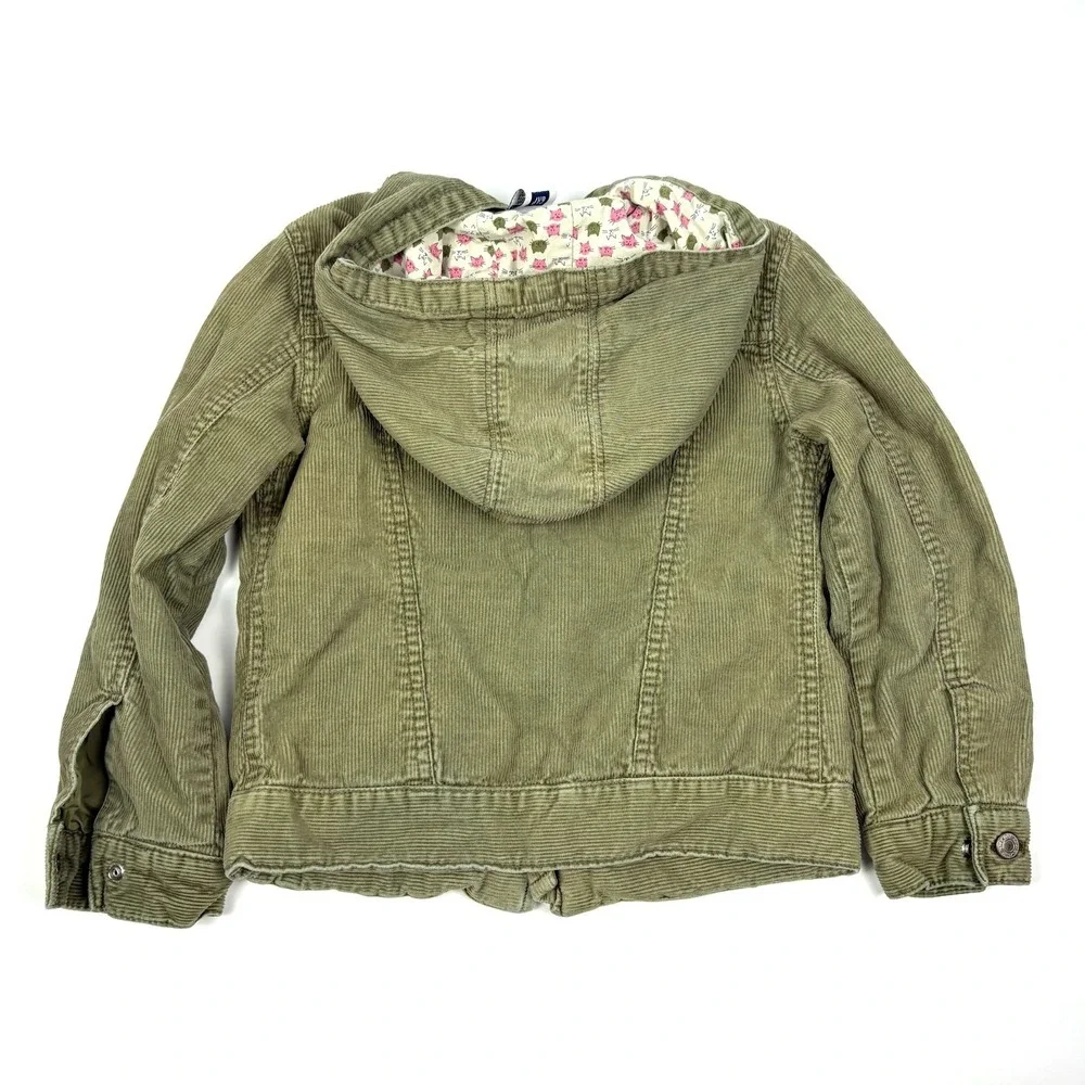 VTG Y2K Gap Kids Cat Print Corduroy Jacket Girls Sz S Olive Green‎ Cat Zipper